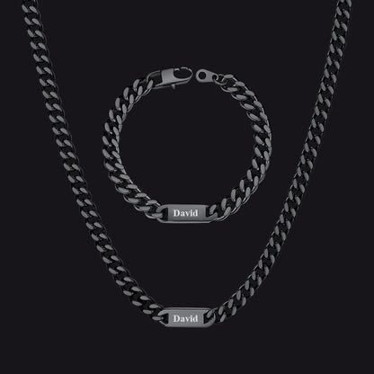 5/7mm Engraved Name Cuban Chain & Bracelet Gift Set for