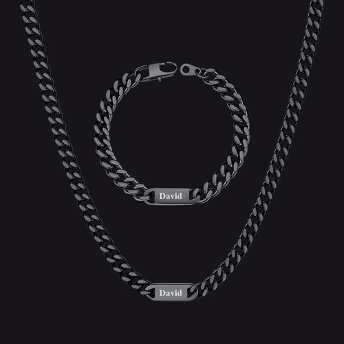 5/7mm Engraved Name Cuban Chain & Bracelet Gift Set for