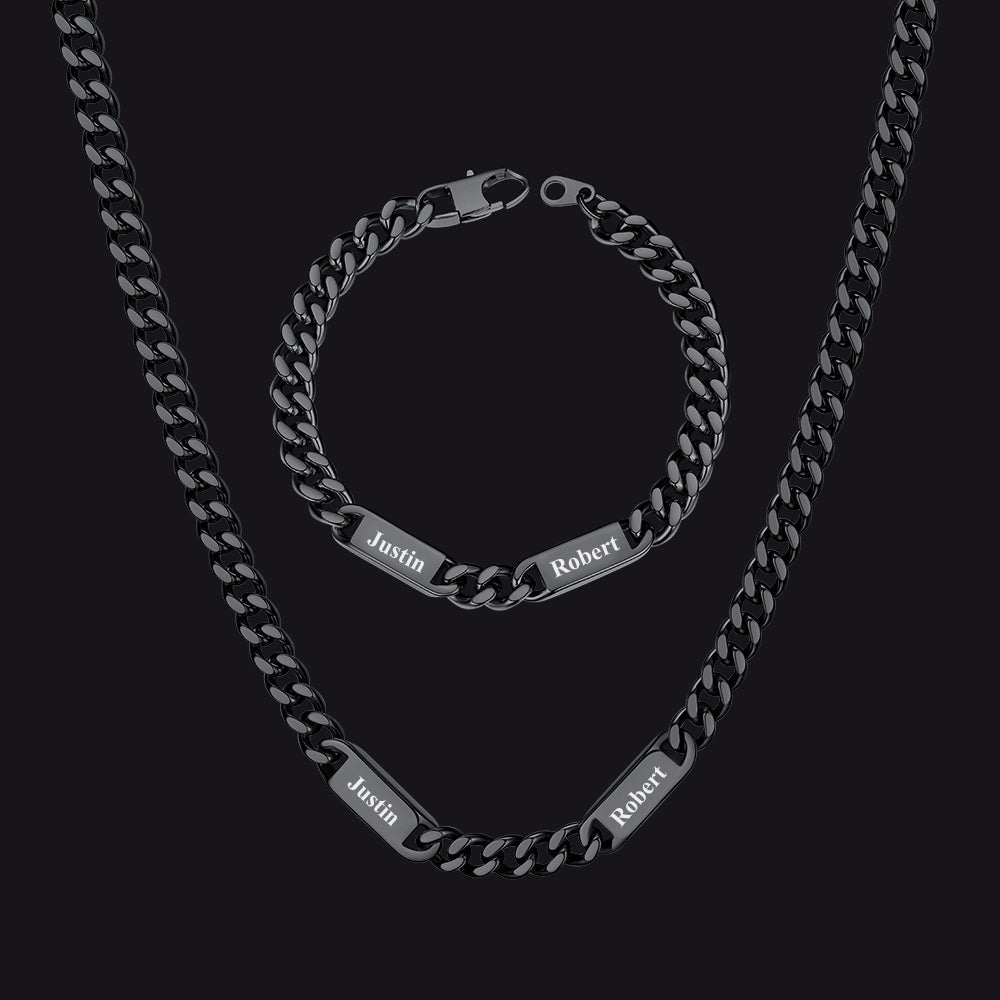 5/7mm Engraved Name Cuban Chain & Bracelet Gift Set for