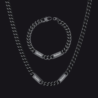 5/7mm Engraved Name Cuban Chain & Bracelet Gift Set for