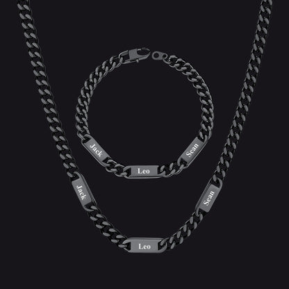 5/7mm Engraved Name Cuban Chain & Bracelet Gift Set for