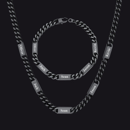 5/7mm Engraved Name Cuban Chain & Bracelet Gift Set for