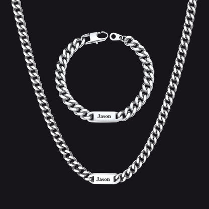 5/7mm Engraved Name Cuban Chain & Bracelet Gift Set for