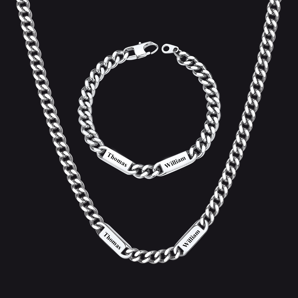 5/7mm Engraved Name Cuban Chain & Bracelet Gift Set for