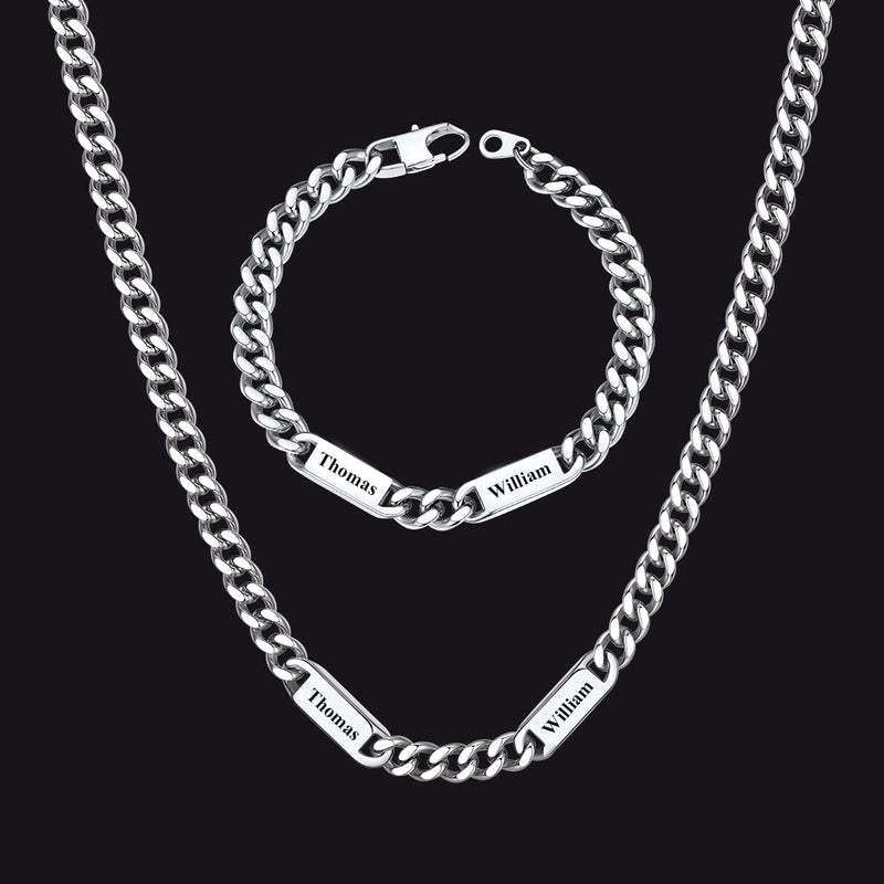 5/7mm Engraved Name Cuban Chain & Bracelet Gift Set for