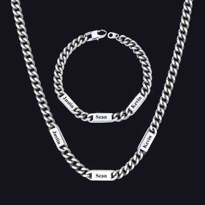 5/7mm Engraved Name Cuban Chain & Bracelet Gift Set for