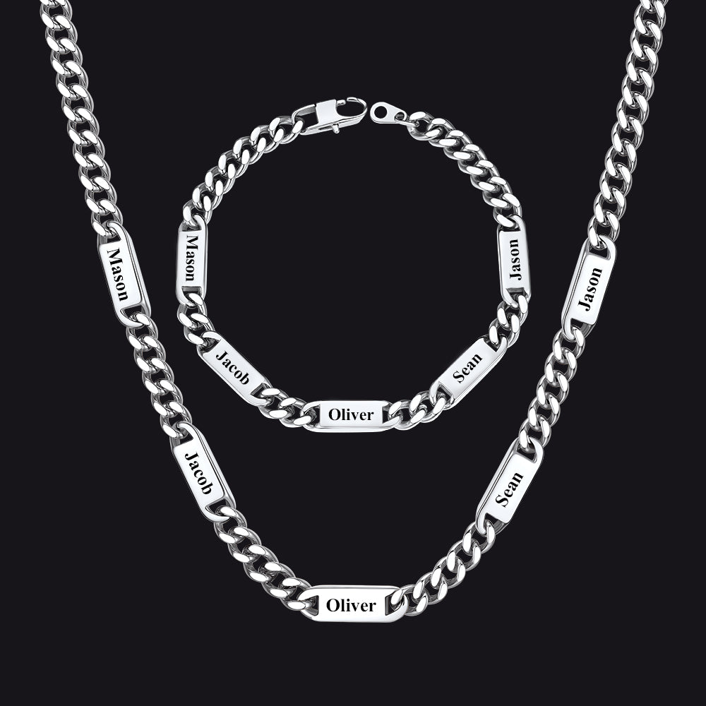 5/7mm Engraved Name Cuban Chain & Bracelet Gift Set for