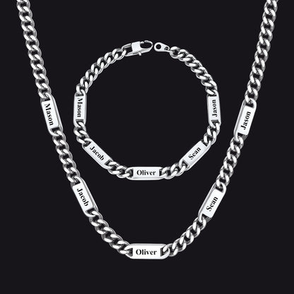 5/7mm Engraved Name Cuban Chain & Bracelet Gift Set for