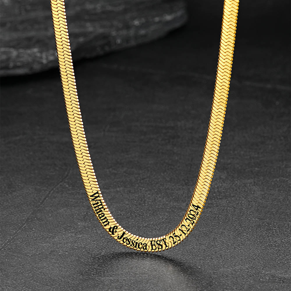 Customized Engraved Herringbone Snake Chain Choker Necklace for