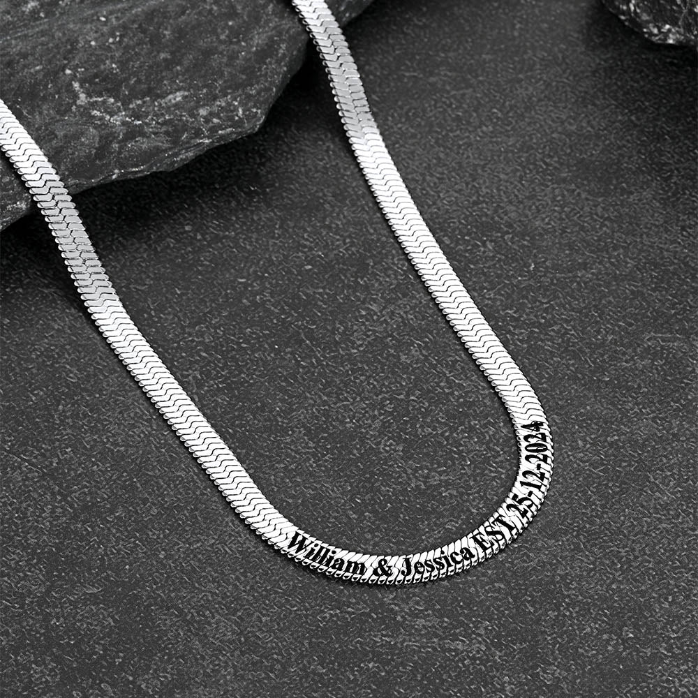 Customized Engraved Herringbone Snake Chain Choker Necklace for