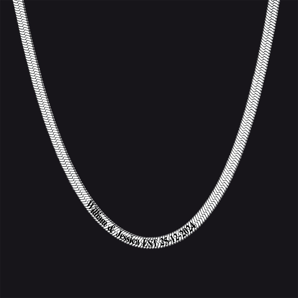 Customized Engraved Herringbone Snake Chain Choker Necklace for