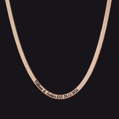 Customized Engraved Herringbone Snake Chain Choker Necklace for