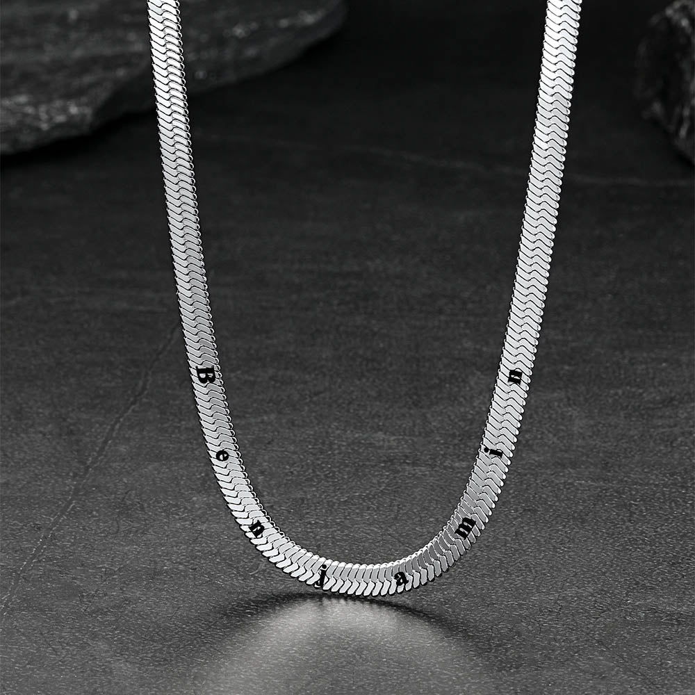Customized Engraved Herringbone Snake Chain Choker Necklace for