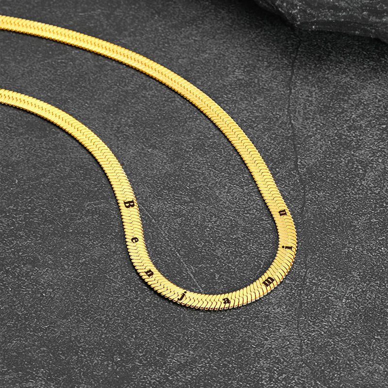 Customized Engraved Herringbone Snake Chain Choker Necklace for