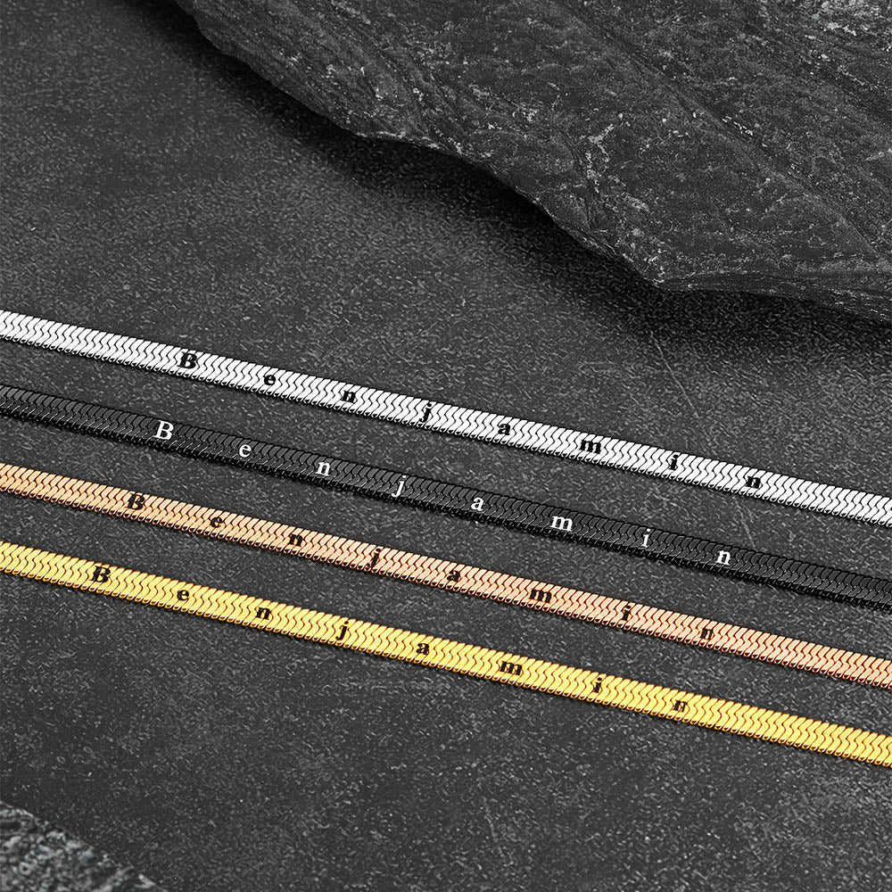 Customized Engraved Herringbone Snake Chain Choker Necklace for