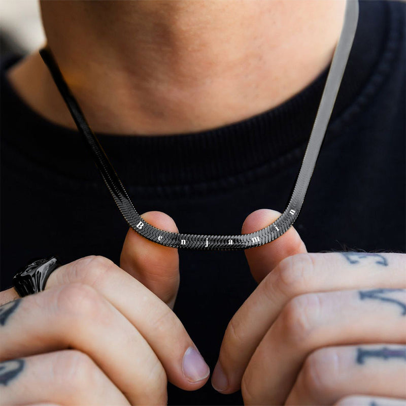 Customized Engraved Herringbone Snake Chain Choker Necklace for