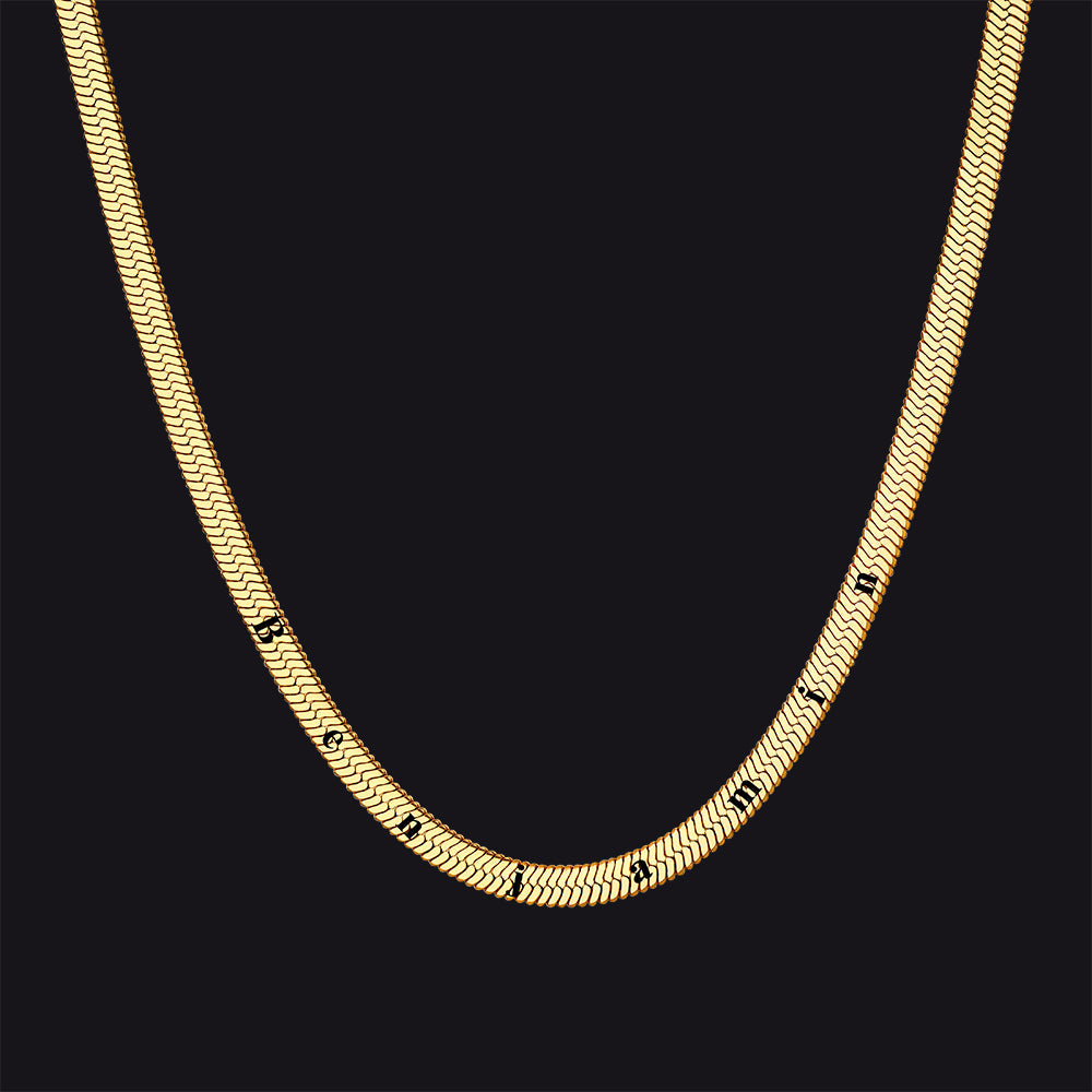 Customized Engraved Herringbone Snake Chain Choker Necklace for
