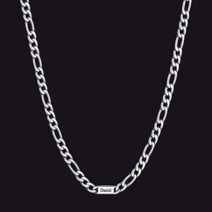 Customized Figaro Chain Engraved Name Necklace for Husband Gift