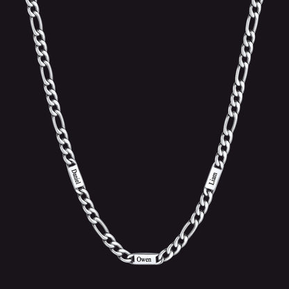 Customized Figaro Chain Engraved Name Necklace for Husband Gift