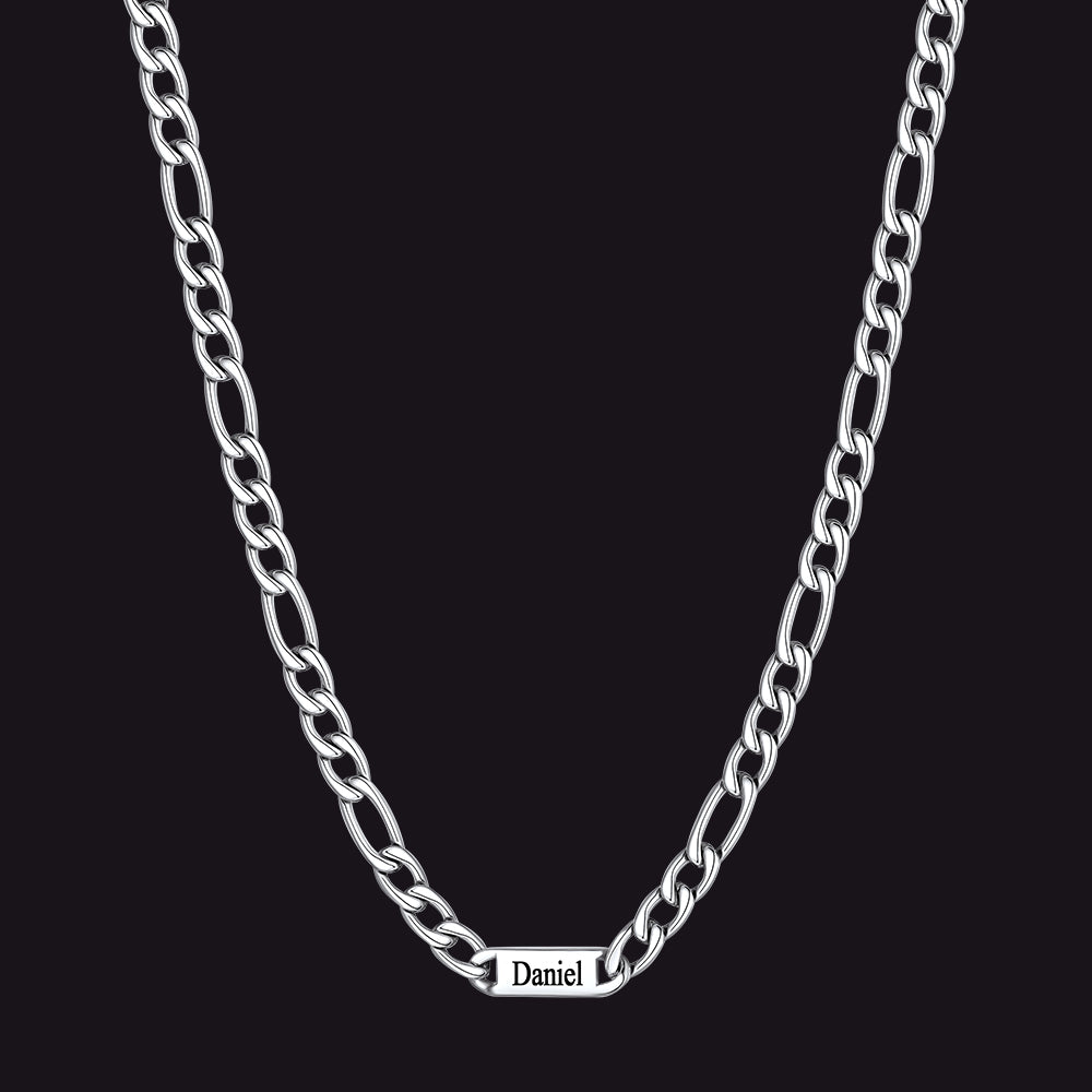 Customized Figaro Chain Engraved Name Necklace for Husband Gift