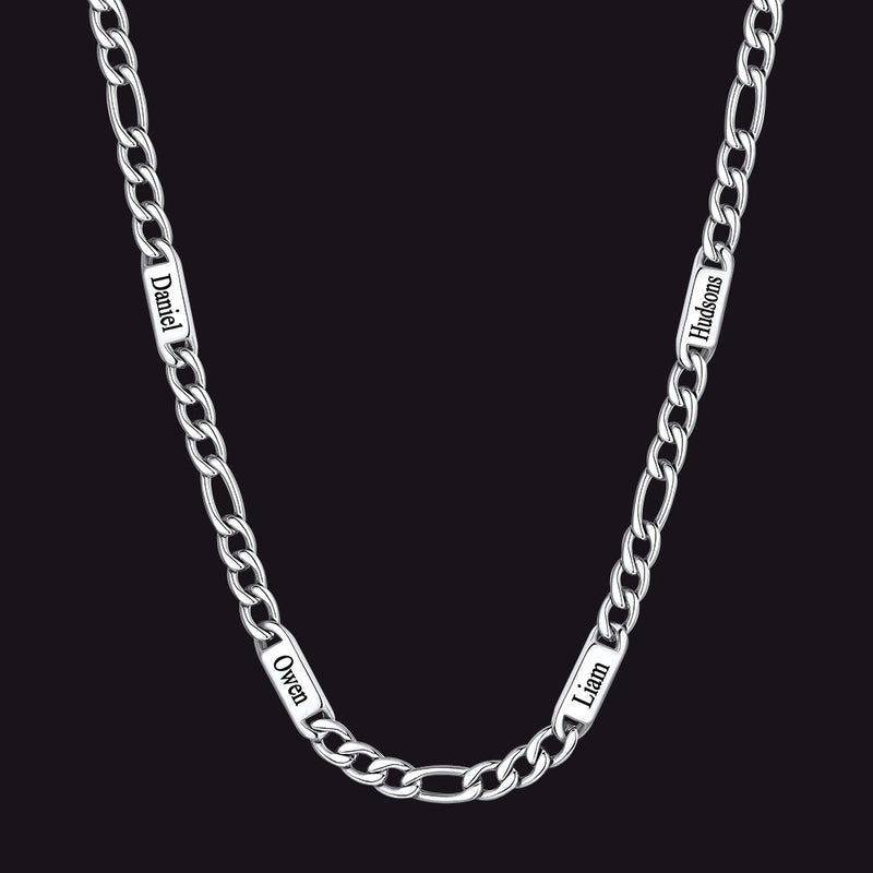 Customized Figaro Chain Engraved Name Necklace for Husband Gift