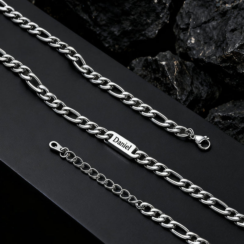 Customized Figaro Chain Engraved Name Necklace for Husband Gift