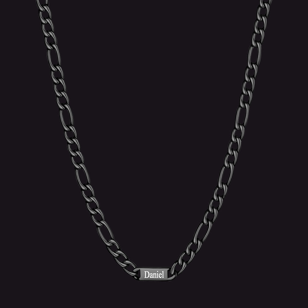Customized Figaro Chain Engraved Name Necklace for Husband Gift