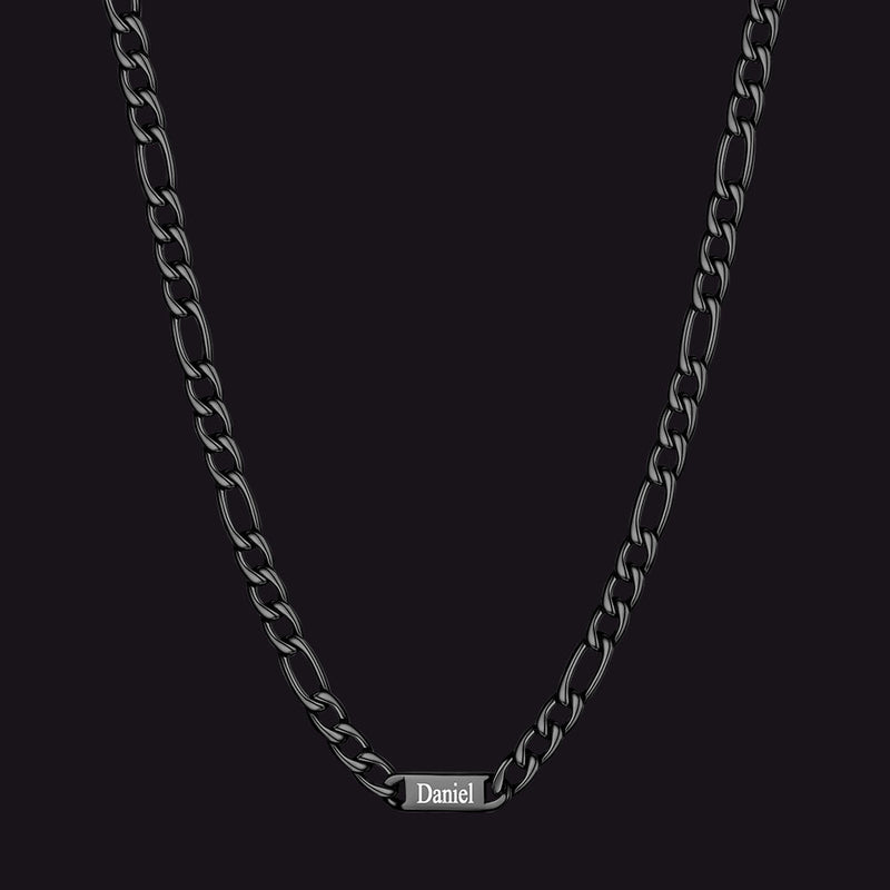 Customized Figaro Chain Engraved Name Necklace for Husband Gift