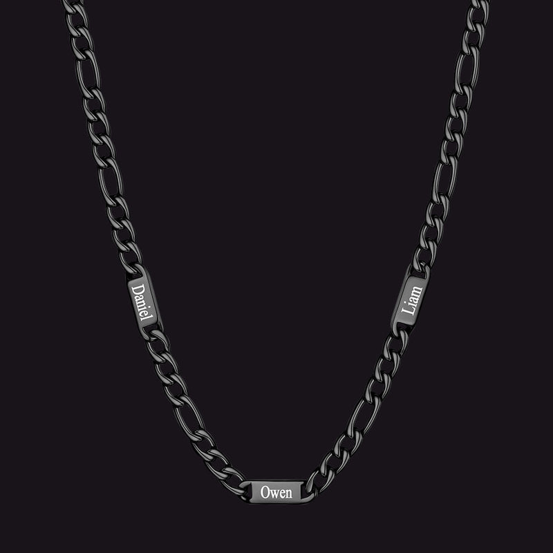 Customized Figaro Chain Engraved Name Necklace for Husband Gift
