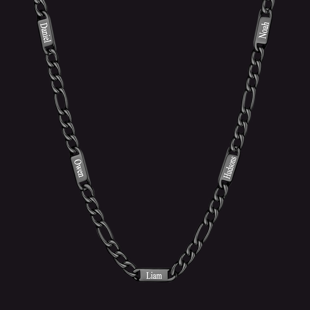 Customized Figaro Chain Engraved Name Necklace for Husband Gift