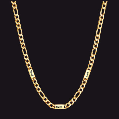 Customized Figaro Chain Engraved Name Necklace for Husband Gift