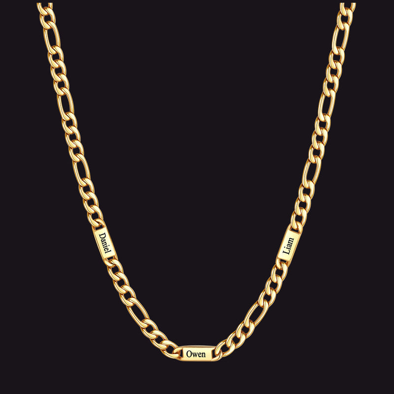 Customized Figaro Chain Engraved Name Necklace for Husband Gift