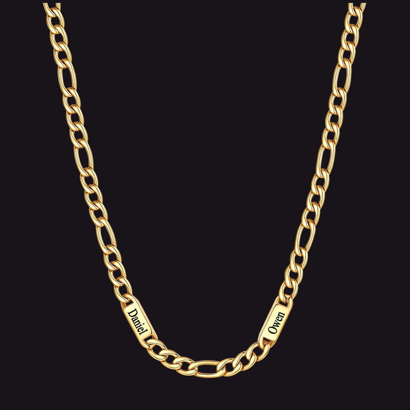 Customized Figaro Chain Engraved Name Necklace for Husband Gift