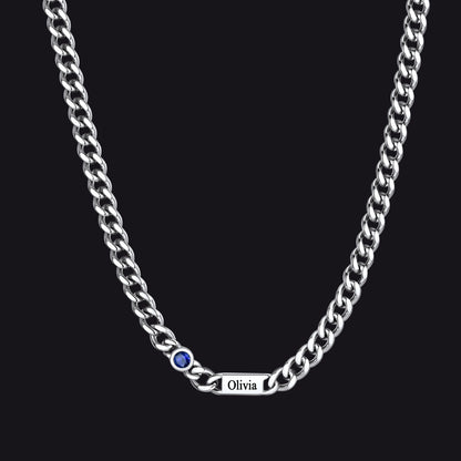 Customized Engraved Name Birthstone Cuban Chain Necklace for