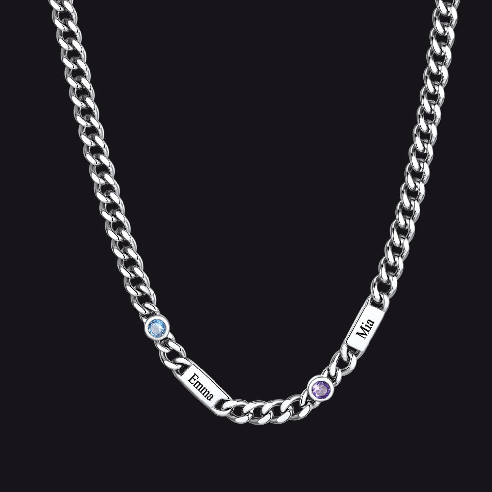 Customized Engraved Name Birthstone Cuban Chain Necklace for