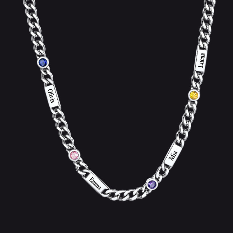 Customized Engraved Name Birthstone Cuban Chain Necklace for