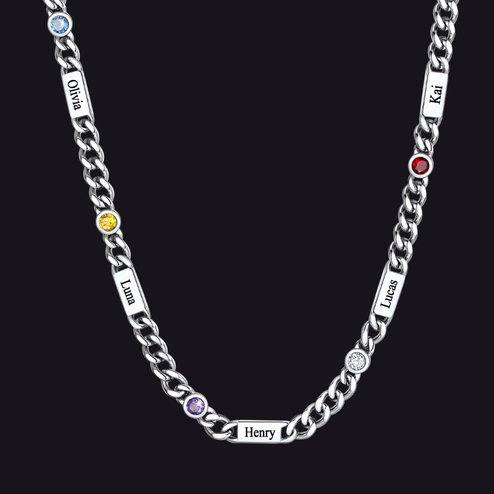 Customized Engraved Name Birthstone Cuban Chain Necklace for