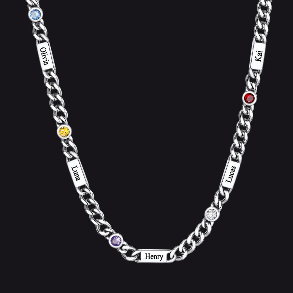 Customized Engraved Name Birthstone Cuban Chain Necklace for