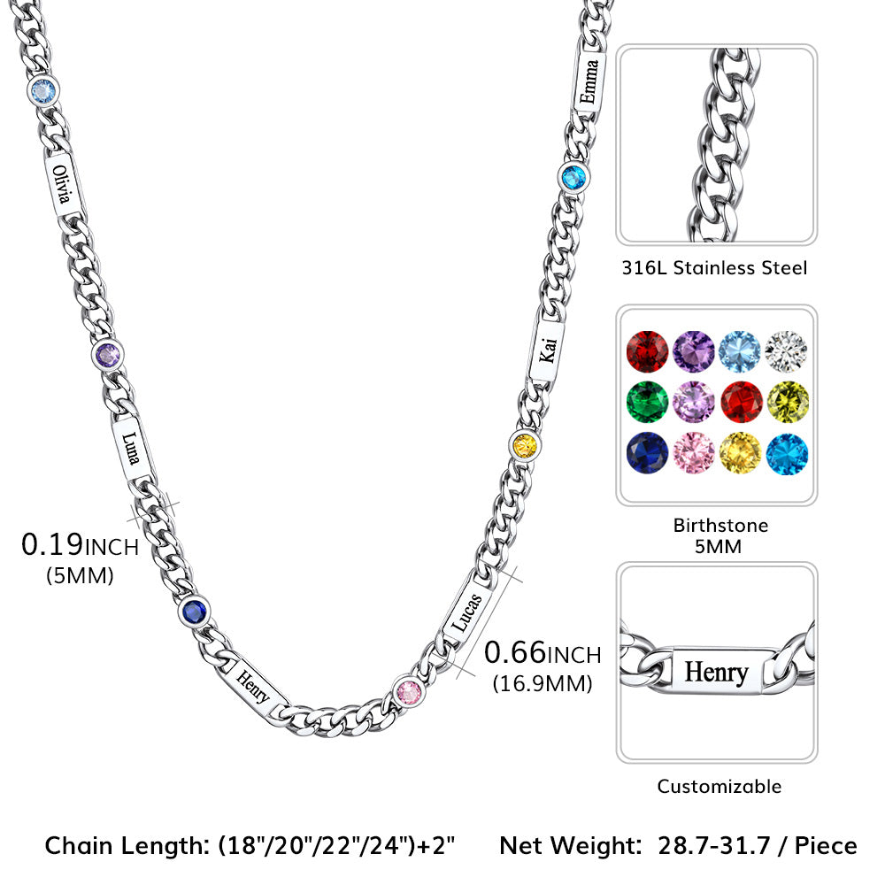 Customized Engraved Name Birthstone Cuban Chain Necklace for