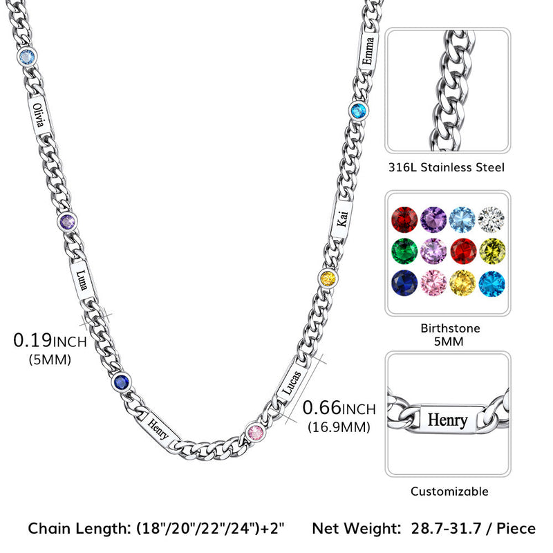 Customized Engraved Name Birthstone Cuban Chain Necklace for