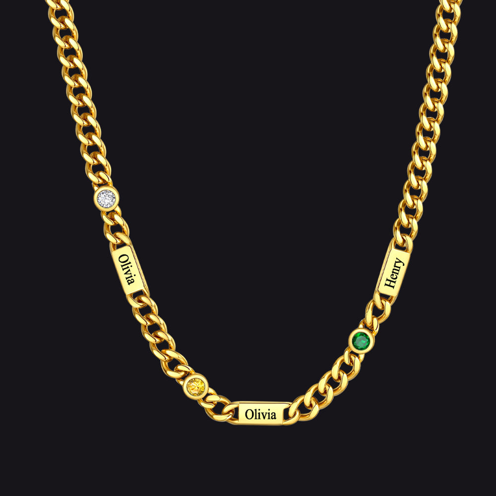 Customized Engraved Name Birthstone Cuban Chain Necklace for