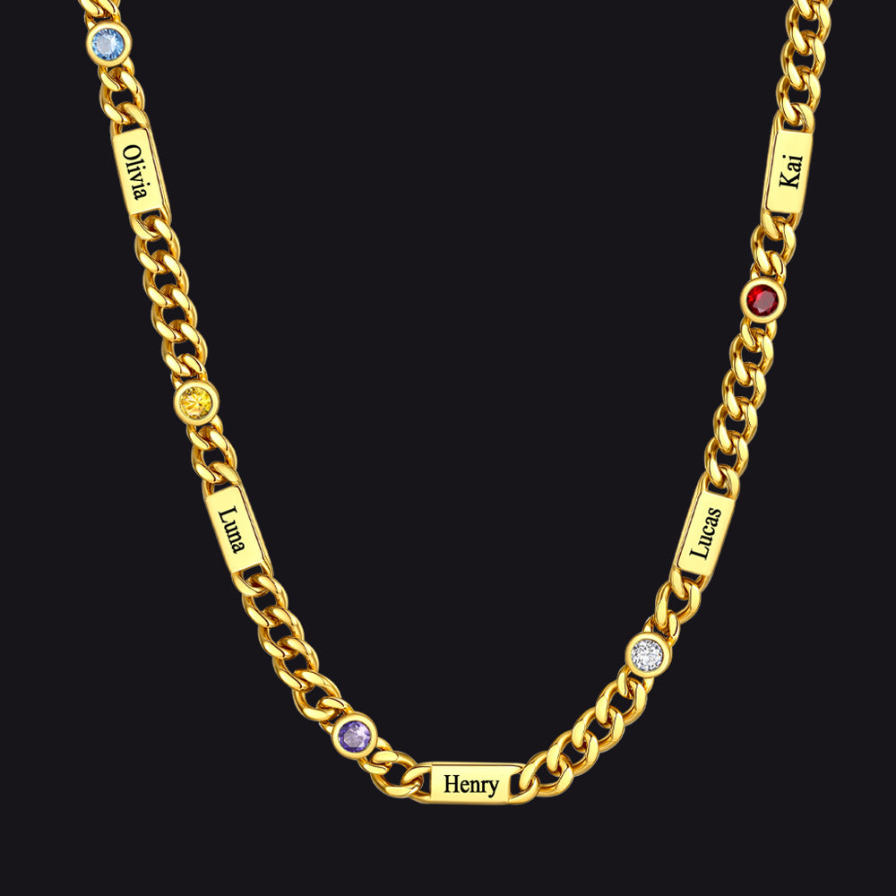 Customized Engraved Name Birthstone Cuban Chain Necklace for
