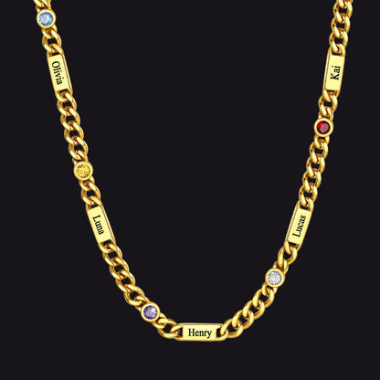 Customized Engraved Name Birthstone Cuban Chain Necklace for