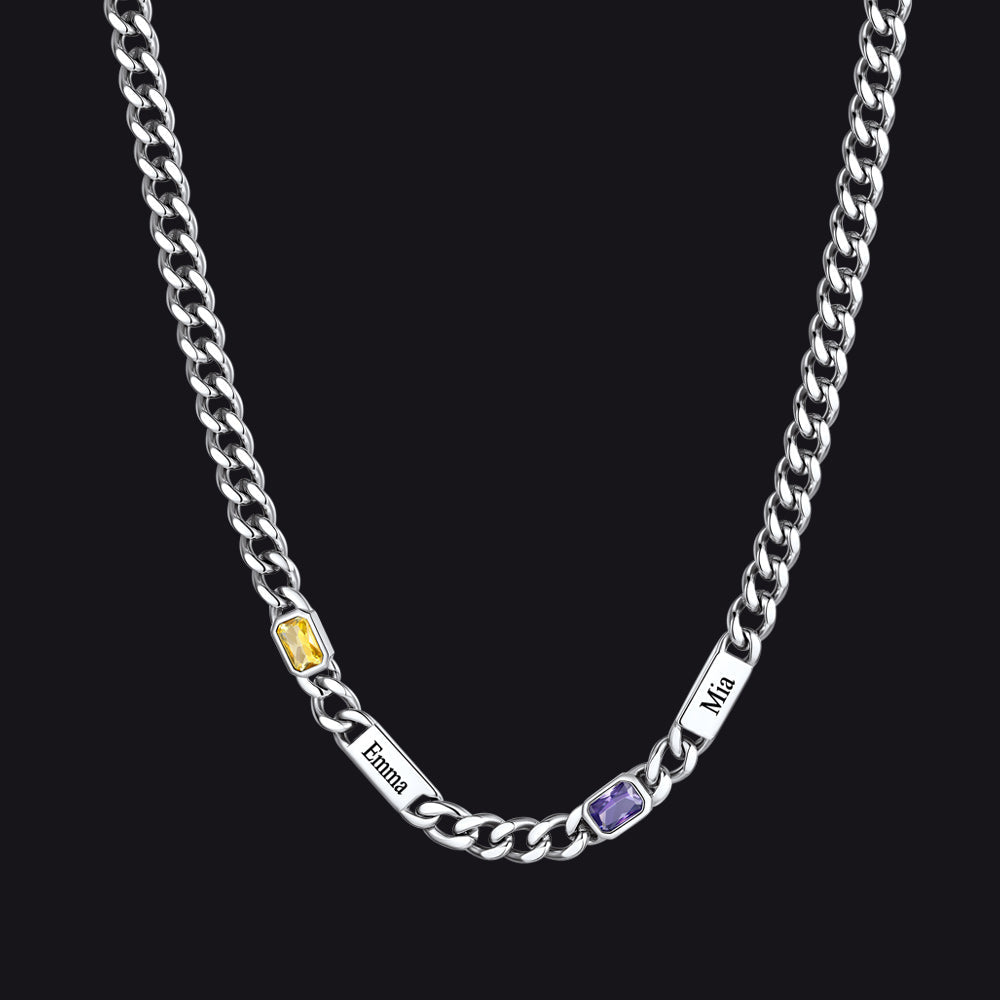 Customized Birthstone Cuban Chain Necklace With Name for