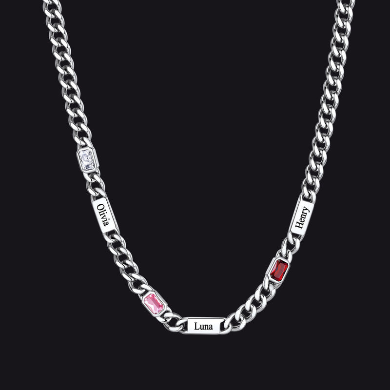 Customized Birthstone Cuban Chain Necklace With Name for