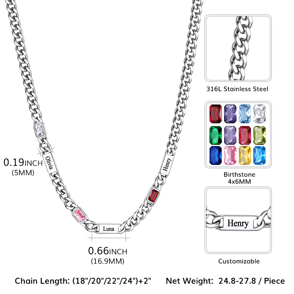 Customized Birthstone Cuban Chain Necklace With Name for