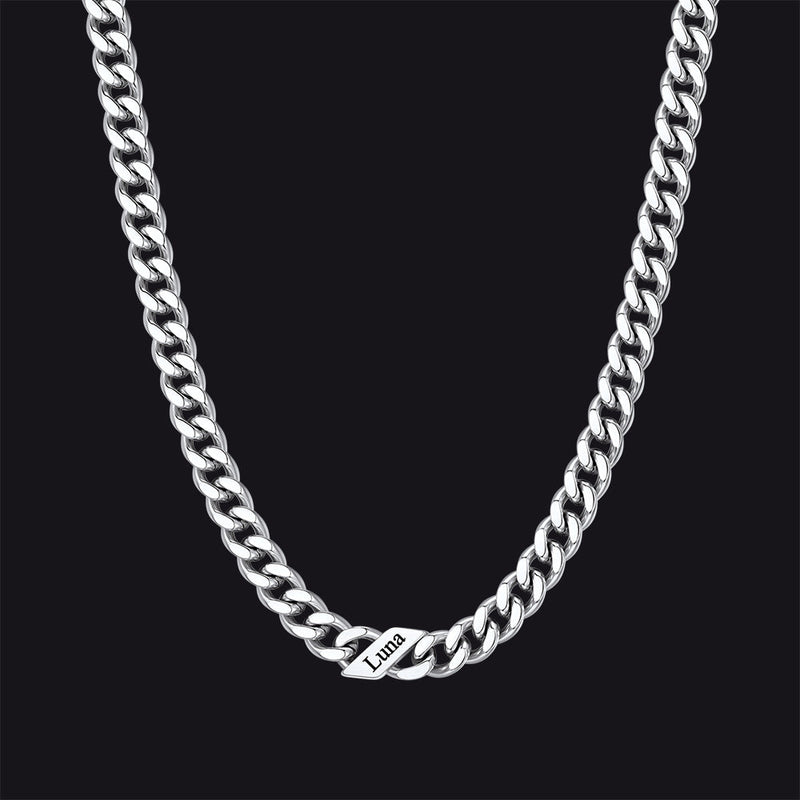 Customized Engraved Name Cuban Link Chain Necklace for , 7/9/12mm Width