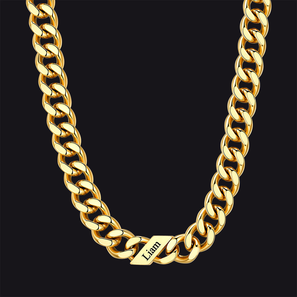 Customized Engraved Name Cuban Link Chain Necklace for , 7/9/12mm Width