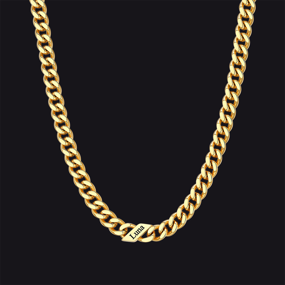 Customized Engraved Name Cuban Link Chain Necklace for , 7/9/12mm Width