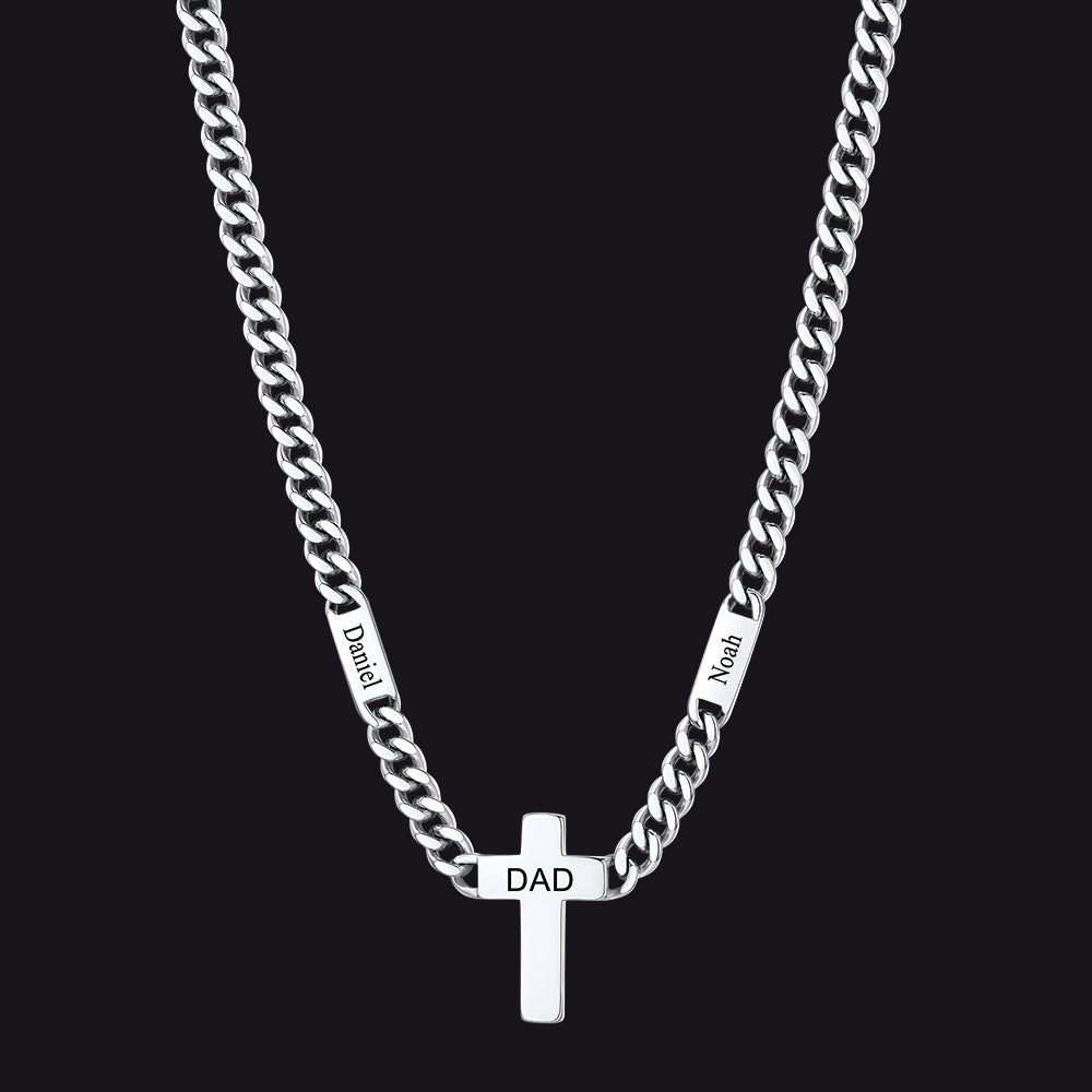 Custom Cross Cuban Link Chain Necklace With Engraved Name for 5/7mm